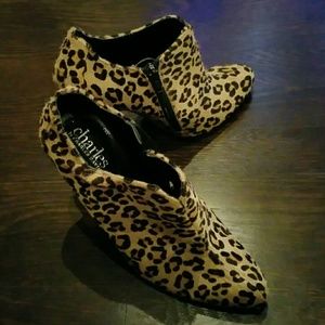 Charles David Pony Hair Leopard Stiletto Boots 5.5